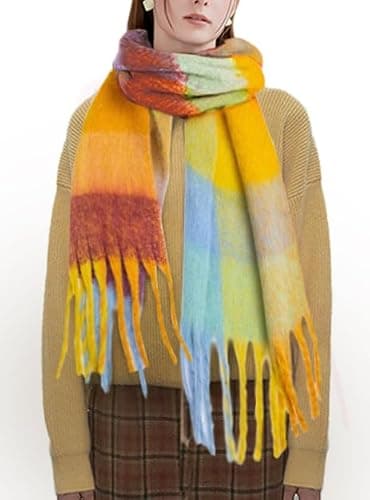 SHOHOKU Large Chunky Plaid Scarf Coloured Checked Oversized Scarf Tassel Soft Fall Winter Thick Warm Shawl Women thumbnail 5