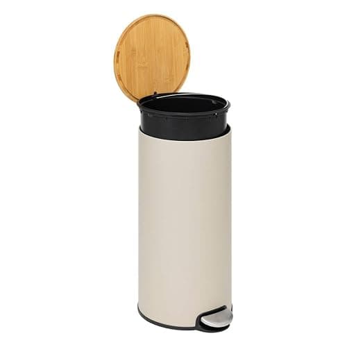 5five - Poubelle de Cuisine à Pédale Modern Color - Beige - 30L - Couvercle en Bambou, Seau Amovible - Pour Maison, Buanderie thumbnail 4
