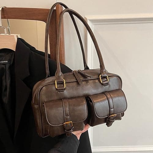 Y2k Shoulder Bag PU Leather Vintage Purse with Pendant Large Capacity Top Handle Y2k Purse for Shopping Work Travel thumbnail 3