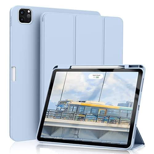KenKe Case for iPad Pro 12.9 Inch (6th/5th, 2022/2021), for iPad Air 13 Inch (M3/M2, 2025/2024) with Pencil Holder, Smart Trifold Stand Cover & Auto Wake/Sleep for iPad Pro 12.9 Case, Sky Blue - Image 1