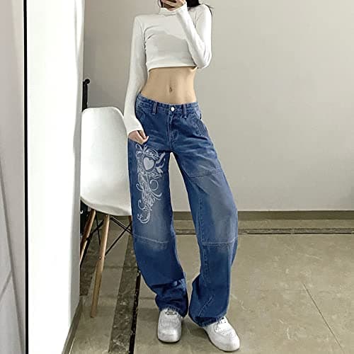 Women's Baggy Denim Pants High Waisted Y2K Wide Leg Oversized Plus Size Boyfriend Cargo Jeans Streetwear Trousers thumbnail 2