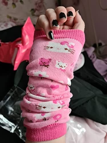 GSTARL Y2K Gothic Arm Cover Pink KT Cat Arm Warmer Punk Cute Knitted Arm Sleeves Fingerless Gloves for Women Egirl (Pink) thumbnail 4