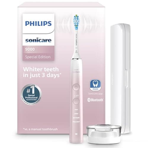 Philips Sonicare DiamondClean 9000 Electric Toothbrush - Sonic Toothbrush with App, Pressure Sensor, 12 Brushing Settings, Brush Head Replacement Reminder, Charging Stand, Travel Case, Pink, HX9911/90 - Image 1