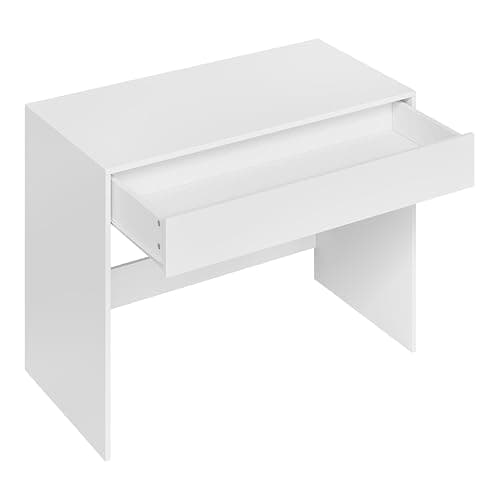 eSituro Computer Desk with Drawer, Home Office Desk 100x50x75 cm, Vanity Table with Storage, Dressing Table for Bedroom, White thumbnail 9