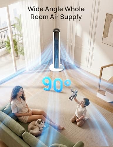 ZAFRO Tower Fan for Bedroom, 37'' Cooling Fans with 4 Modes 6 Speeds, 26 ft/s Velocity, 28dB Quiet for Sleep, LED Touchpad & 12H Timer, 90° Oscillating Floor Fans that Blow Cold Air, Black+White thumbnail 4