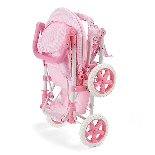 Badger Basket Double Front to Back Stroller for Dolls - Lightweight Foldable Toy Pram with Gingham Fabric Canopy and Storage Basket – Fun Pretend Play for Kids Ages 3 and Up - Pink thumbnail 8