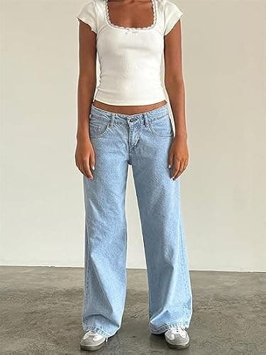 Women's Low Rise Baggy Jeans Washed Straight Wide Leg Boyfriend Denim Pants Casual Loose Jeans Y2K Girl Style thumbnail 4