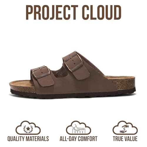 Project Cloud 100% Genuine Leather Flat Sandals For Women 2026 Cork Footbed Womens Sandals with Memory Foam and arch support Vacation Essentials Slides for Women Footwear (Venita, Tan, 10) thumbnail 4