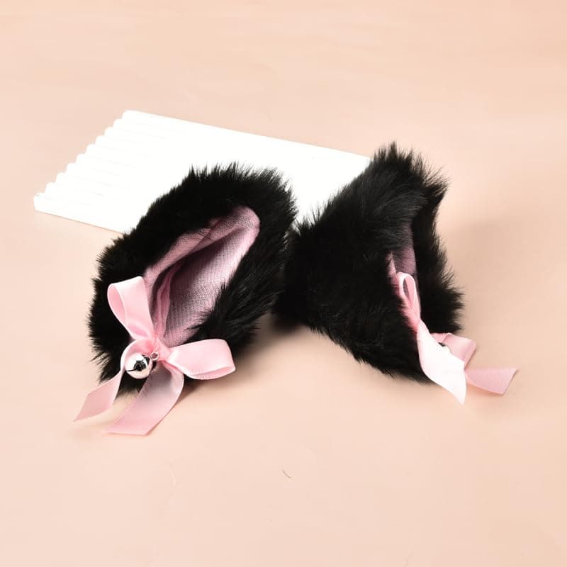 Cat Ears Hair Clip Adult Christmas Halloween Custome Hair Clips Cosplay Hair Accessories for Women Black Furry Animal Wolf Ears Party Dress Cat Ear Barrettes with Bell Bow Decor Hair Clip for Girls thumbnail 4