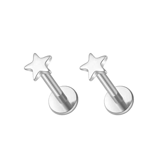 Niaspi 16G G23 Titanium Flat Back Earrings Studs for Women Threadless 14K Gold Tiny Heart Star Lightning Conch Helix Tragus Flatback Stud Earring Minimalist Labret Monroe Lip Rings Studs 2Pcs - Image 1