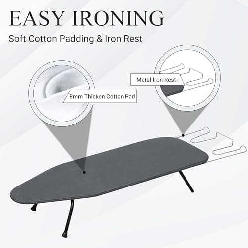 ZOES HOMEWARE Metal Mesh Panel Tabletop Ironing Board | Foldable Iron Board | Heavy Duty Small Iron Board with Heat Resistant Cover and 100% Cotton 8mm Thicken Pad | 31.5"x11.8"x6.2" thumbnail 4