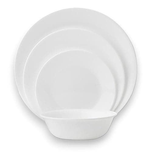 Corelle Vitrelle 18-Piece Service for 6 Dinnerware Set Triple Layer Glass and Chip Resistant, Lightweight Round Plates and Bowls Set, Winter Frost White - Winter Frost White thumbnail 4
