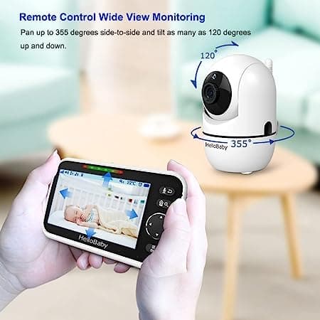 HelloBaby Upgrade 5’’ Baby Monitor with 30-Hour Battery, 2 Cameras Pan-Tilt-Zoom, 1000ft Range Video Audio Baby Monitor No WiFi, VOX, Night Vision, 2-Way Talk, 8 Lullabies and Temperature thumbnail 5