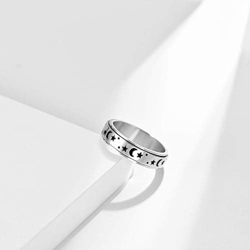 ANIEJUFI Stainless Steel Spinner Ring Luminous Glow Moon and Star Fidget Stress Relief Anxiety Rings for Women Men Size 4-12 thumbnail 4