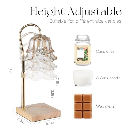 Candeldo Candle Warmer Lamp with Timer: Flower Gold Candle Lamps Height Adjustable Wax Melt House Warming Gifts New Home Decor Mothers Day Birthday Gift for Women Mom thumbnail 3