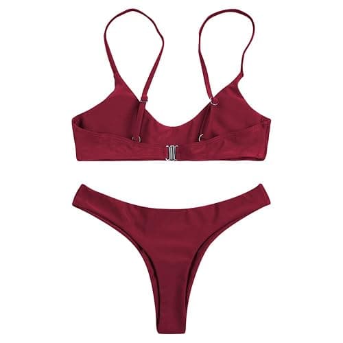 SherryDC Women's Solid Scoop Neck Push Up Padded Brazilian Thong Bikini Swimsuit Bathing Suit thumbnail 3