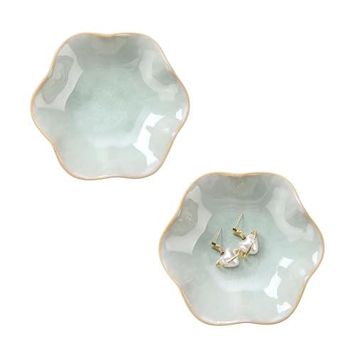 JAMEND CLXP 2PCS Lotus Leaf Shape Ring Holder Dish, Small Key Bowl, Ceramic Trinket Tray Jewelry Dish Organizing Necklace Earrings for Mom Friend Sister, All Jewelries Are NOT Included, Light Green.… - Image 1