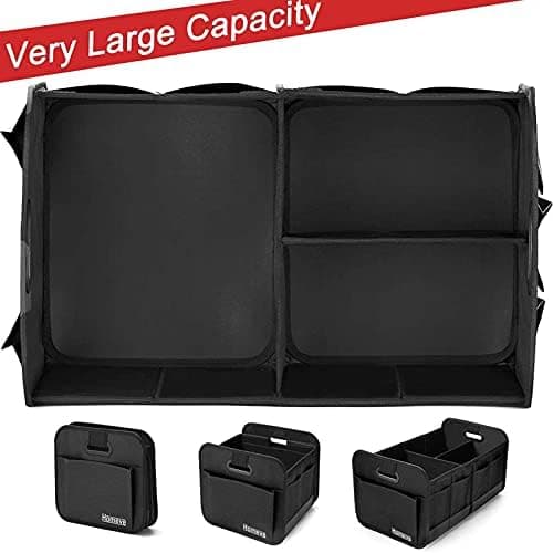 Homeve Car Trunk Organizer, Car Storage, Reinforced Handles, Collapsible Multi-Compartment Car Organizers, Foldable and Waterproof, 600D Oxford Polyester, Suitable for Any Car, SUV, Mini-Van, Black thumbnail 4