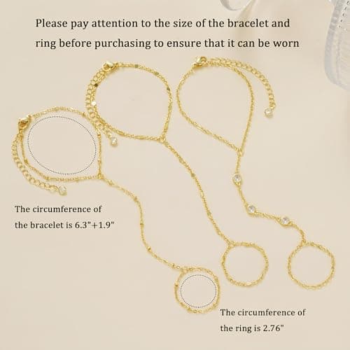 3PCS 14K Gold-Plated Hand Chain Bracelets for Women, Stack Bracelets Set Adjustable, Dainty Ring Bracelet Hand Chain thumbnail 6