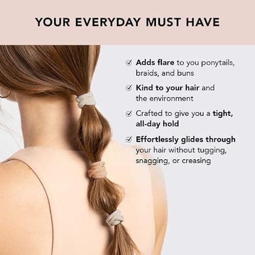 Kitsch Hair Ties No Damage - Strong, Stretchy Hair Bands | Soft Nylon with Glitter Ponytail Holders, Snag-Free Rubber Bands, Perfect for Updos & Braids | Ideal Gifts for Women - Neutral, 12pcs thumbnail 3