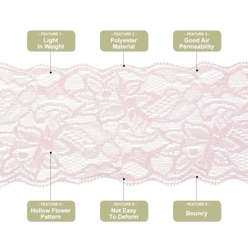 MECCANIXITY 3 Inch Wide 5 Yard Elastic Lace Ribbon Floral Pattern Dark Pink Stretch Lace Trim Embroidered Fabric for Sewing Making, and DIY Crafts, Gift Wrapping, Bouquets, Wedding Decor thumbnail 4