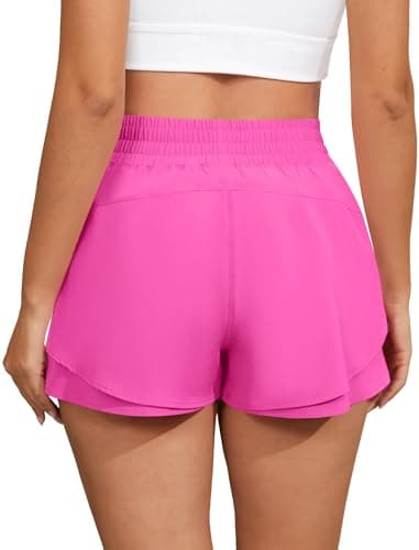 FireSwan Running Shorts for Women 2 in 1 High Waisted Quick Dry Butterfly Flowy Athletic Gym Yoga with Pockets Hot Pink Medium thumbnail 2