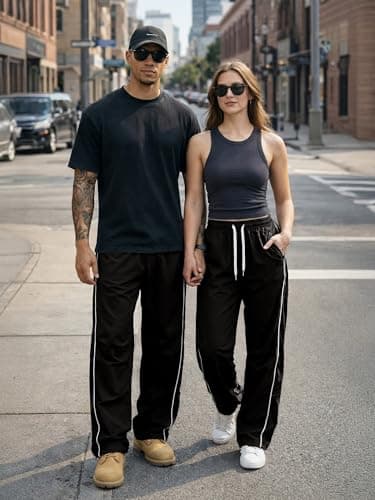 JMIERR Men's Baggy Parachute Pants Casual Wide Leg Y2K Lightweight Quick Dry Deep Pockets Urban Pants, Black, Medium thumbnail 3