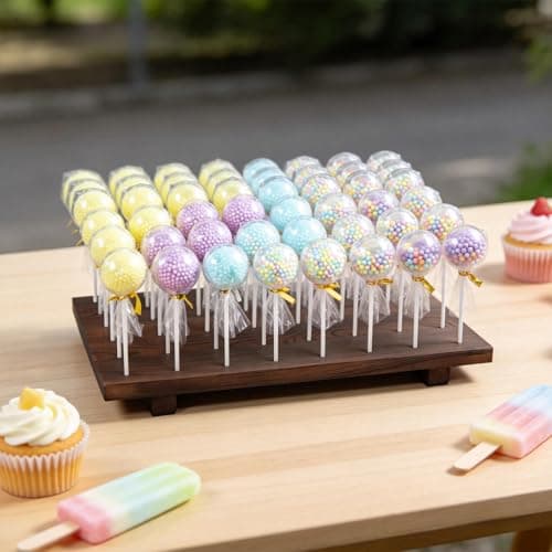 jubilander Wood Cake Pop Stand, 48 Holes Lollipop Stand Holder with 100 Sticks, 100 Wrappers, 100 Ties, Cake Pop Display Stand Board for Baby Shower Birthday Party Wedding Ceremony (L) thumbnail 4