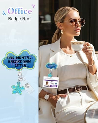Plifal Badge Reel Holder Clip - Funny One Mental Breakdown Later Retractable ID Name Card Badge Reel with Charm Alligator Clip, Office Nurse Nursing Medical Worker Student Accessories Gifts thumbnail 2