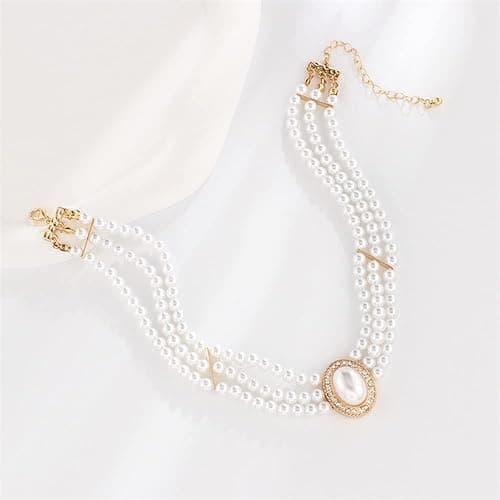 BSLVWG Wedding suite Pearl choker collier 4 rangées choker Simulation Pearl plaqué rhodium élégant charme collier féminin multicouche choker Chain round thumbnail 6