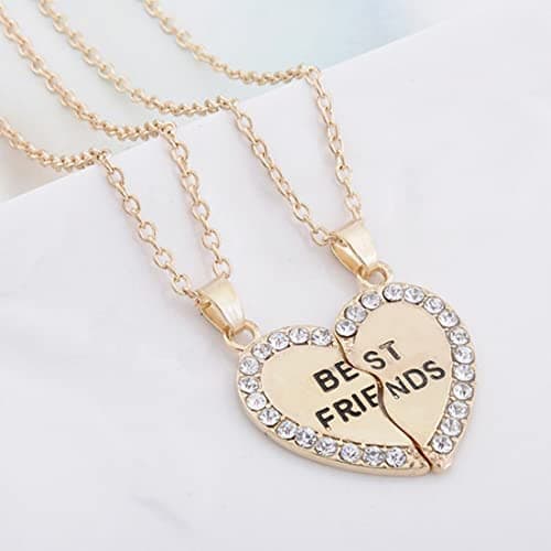 MenYiYDS 2 Pcs BFF Necklaces Friendship Necklace Best Friends Girls Necklace Alloy and Rhinestone Decorated for Girls Birthday Gifts Pendant Chain Gifts (Golden) thumbnail 3