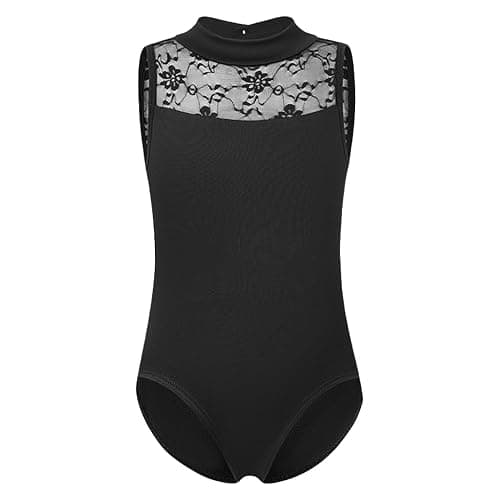 Tegmk Girls Turtleneck Dance Leotard for Ballet, Lace Neckline, Full Front Lining, Hollow Back thumbnail 4