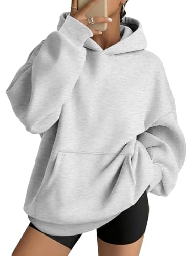 AUTOMET Womens Oversized Hoodies Fleece Trendy Sweatshirts 2026 Pullover Grey M - Image 1