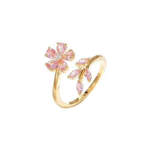 Kokoma Delicate Flower Leaf Wrap Finger Ring for Women Pink Cubic Zirconia Crystal Floral Statement Ring Promise Engagement Rings Adjustable Open Band - Image 1