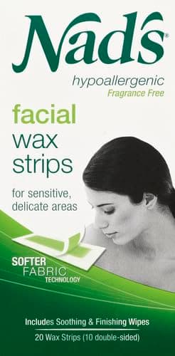 Nad's Facial Wax Strips - Hypoallergenic All Skin Types - Facial Hair Removal For Women - At Home Waxing Kit with 20 Face Wax Strips + 4 Calming Oil Wipes + Skin Protection Powder (Pack of 2) thumbnail 2