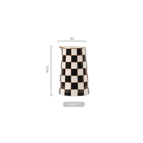 Porlien Checker Porcelain Flower Vase Home Decor Set of 2 with 5.5' High and 8' High Flower Bottle thumbnail 4