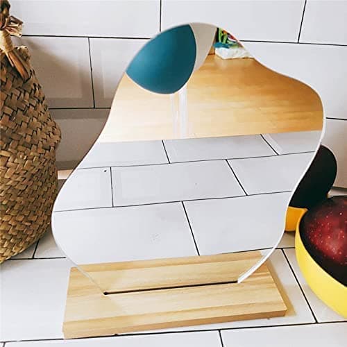 G.Dori Irregular Aesthetic Vanity Mirror Frameless, Decorative Desk Tabletop Acrylic Mirrors with Wooden Stand for Living Room, Bedroom, Office and Minimal Spaces Home Decor - Cloud Shape thumbnail 7