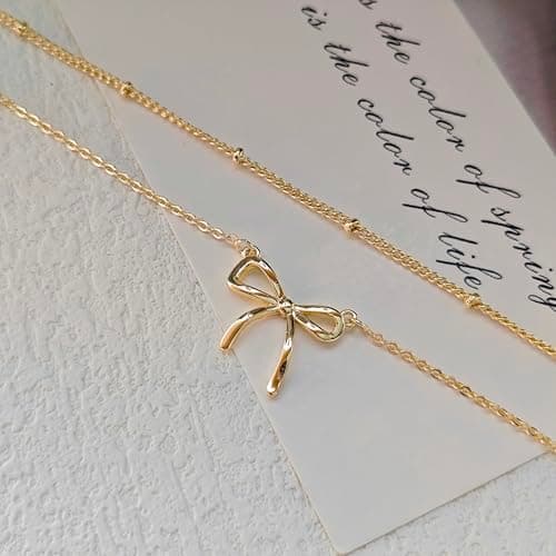 OGD Gold Bow Necklace for Women - 14K Gold Plated, Dainty Bow Pendant, Choker Necklace, Gift Idea thumbnail 8
