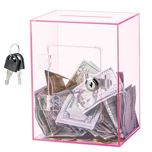 Hicocool Clear Piggy Bank with Lock, Acrylic Piggy Bank for Adults Kids Openable, Reusable Money Saving Box with Key for Birthday (Pink) - Image 1