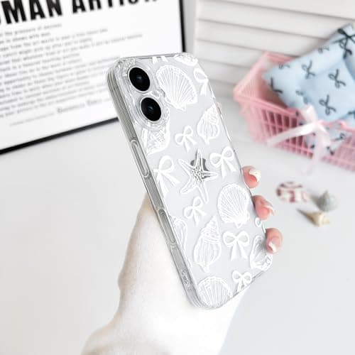 NITITOP Compatible with iPhone 17 Case Clear Cute Shell Whale Sea Ocean Animal Pattern for Women Girls Full Camera Lens Slim Shockproof Protective Phone Cover - White Bowknot thumbnail 7