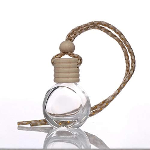 USRommaner 10 Pcs 8ml Hanging Essential Oil Diffuser,Empty Clear Glass Oblate Car Air Freshener Perfume Aromatherapy Pendant Bottle Vials With Wooden Caps & Hanging String-FREE 1 Funnel&Dropper thumbnail 2