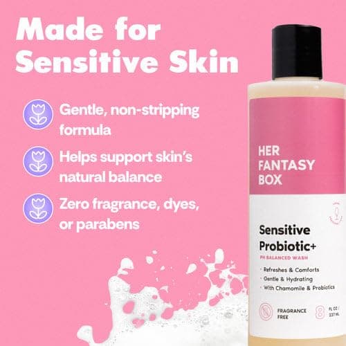 Her Fantasy Box | Sensitive Probiotic+ Gentle Cleanser – Fragrance-Free, pH Balanced Body Wash with Chamomile & Probiotic Lysates, Vegan & Cruelty Free, 8 oz thumbnail 4