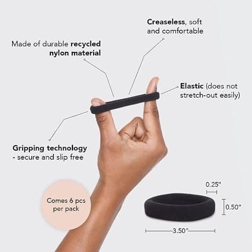 Kitsch Black Hair Ties No Damage - Strong, Stretchy Hair Bands | Soft Nylon Ponytail Holders, Snag-Free Rubber Bands, Perfect for Updos & Braids | Ideal Gifts for Women - Black, 6pcs thumbnail 2