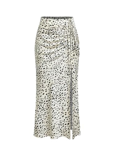 CIDER Spot Leopard Print Drawstring Split Maxi Skirt: Beige, XL - Image 1