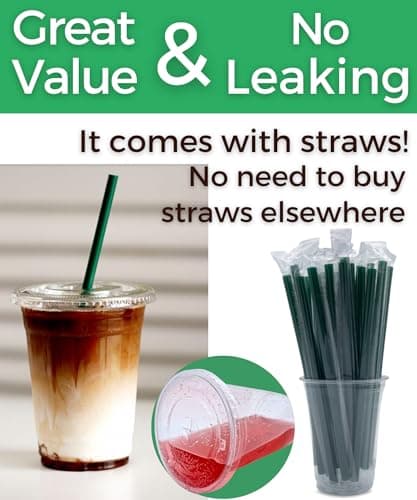 16 oz Clear Plastic Cups with Lids and Straws, Disposable Coffee Cups 25 Sets thumbnail 3