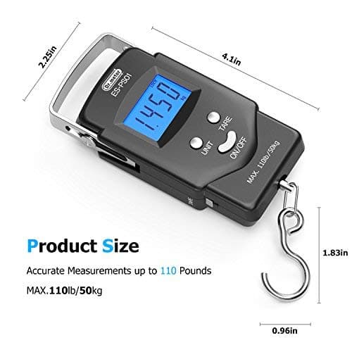 Dr.meter Fish Scale Luggage Scale Fishing Gear - 110lb Backlit LCD Display Digital Scale with Built-in Measuring Tape - Fishing Scale with 2 AAA Batteries, Pocket Size - Fishing Gifts for Men thumbnail 3