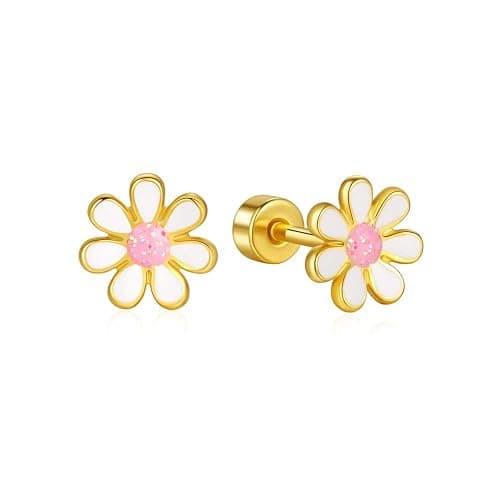 Onnzin Titanium Daisy Flower Earrings,Hypoallergenic Earrings for Sensitive Ears,Pure Titanium Implant Grade Stud Screw Back Girls Women Teen 7mm - Image 1
