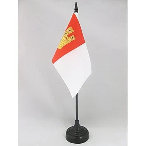 Castile-La Mancha Table Flag 4'' x 6'' - Spanish region of Castilla-La Mancha Desk Flag 15 x 10 cm - Black plastic stick and base - AZ FLAG - Image 1