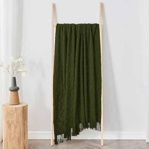 inhand Knitted Throw Blankets for Couch and Bed, Soft Cozy Knit Blanket with Tassel, Dark Green Lightweight Decorative Blankets and Throws, Farmhouse Warm Woven Blanket for Men and Women, 50"x60" thumbnail 5