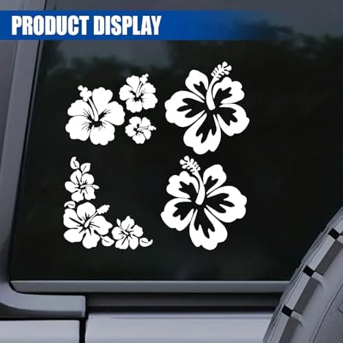 Hawaiian Hibiscus Flower Car Decal Sticker, Waterproof PET Decal, Car Bumper Sticker, Automotive Exterior Decoration Sticker Decal for Car, Truck, SUV, Door, Wall, Laptop (White, 7.88”×7.34”) thumbnail 5
